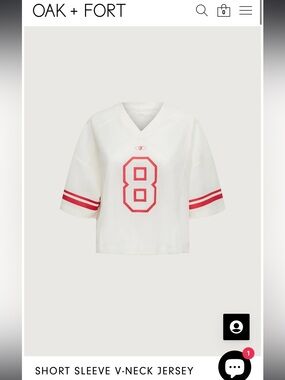 OAK + FORT White V-Neck Short Sleeve Jersey with Red Number 8